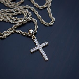 Small 14k Gold Lab Diamond Cross Necklace